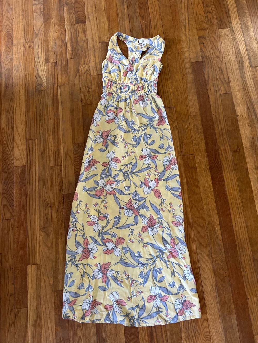 Japna Yellow Floral Maxi Skirt with Pink & Blue Accents